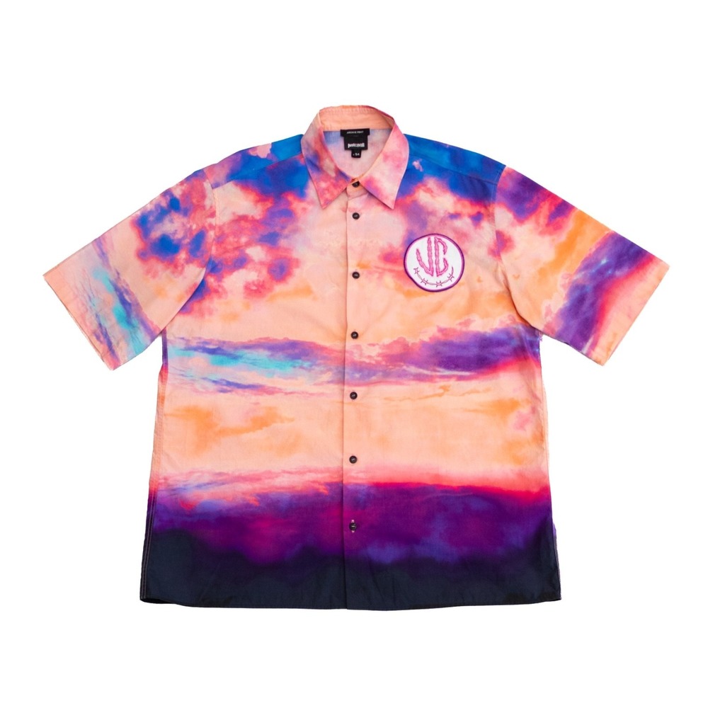 Just Cavalli Archive Sunset Print Shirt Multicolor Short Sleeve Size 54 XL